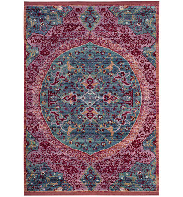 Bungalow Rose Aquashicola Power Loom Performance Blue/Pink Rug Wayfair